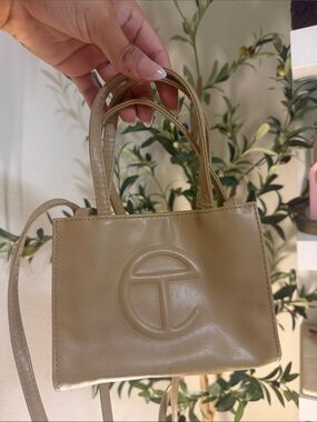 Telfar Leather Mini Tote Bag in Tan
